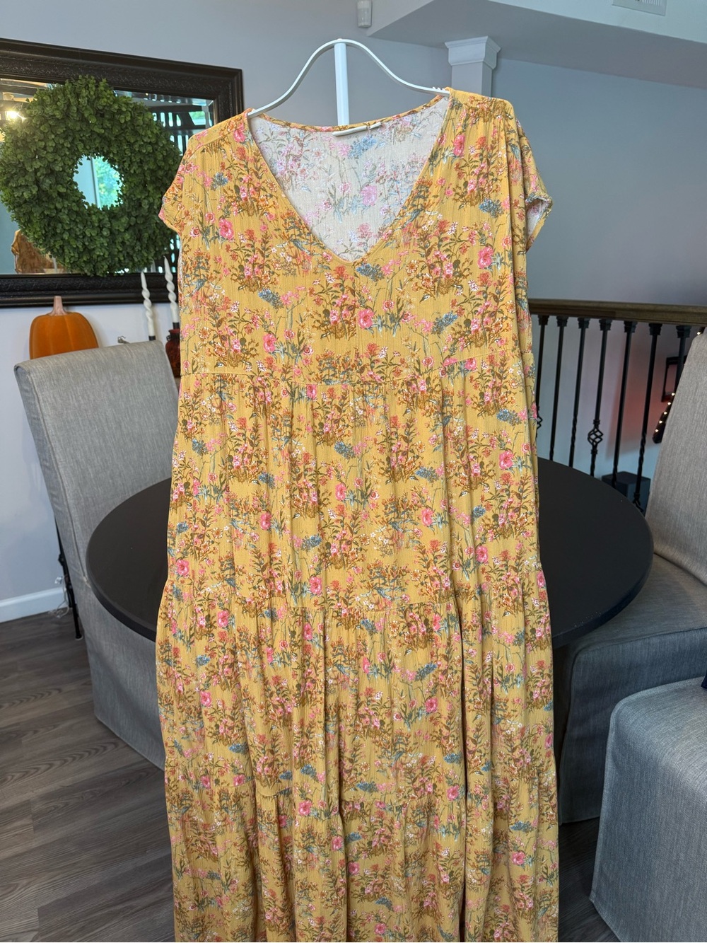 Wonderly Yellow Floral V-Neck Maxi Dress with Pink & Green Accents